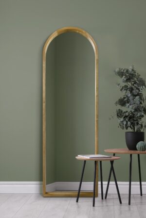 Arched Solid Oak Grain Full Length Wooden Mirror - 180x60cm - Oakfen View1