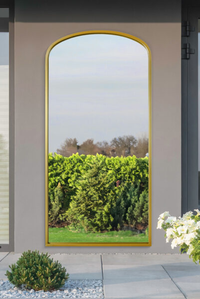Arched Slim Gold Metal Full-Length Mirror - 170x85cm - Durleigh View1