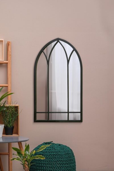 Jet Black Gothic-Cathedral Window Arch Wall Mirror - 83x48cm - Arscott View2