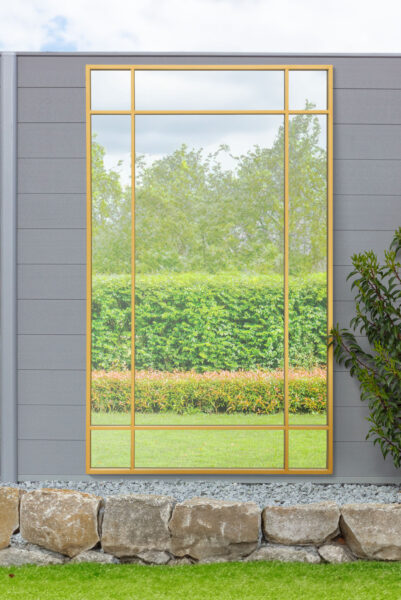 Architectural Gold Mullion Windowpane Garden Mirror - 180x110cm - Lydeard View1