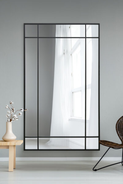Oversized Industrial Black Steel Window Grid Full Length Mirror - 200x120cm - Lydeard View2
