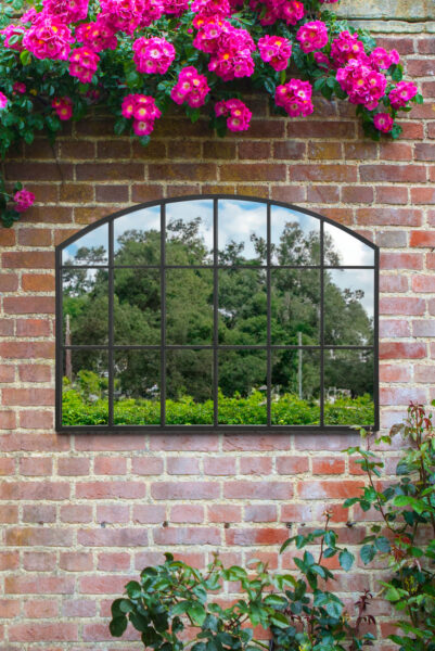 Satin Black Industrial Factory Arch Grid Mirror - 65x90cm - Barrington View1