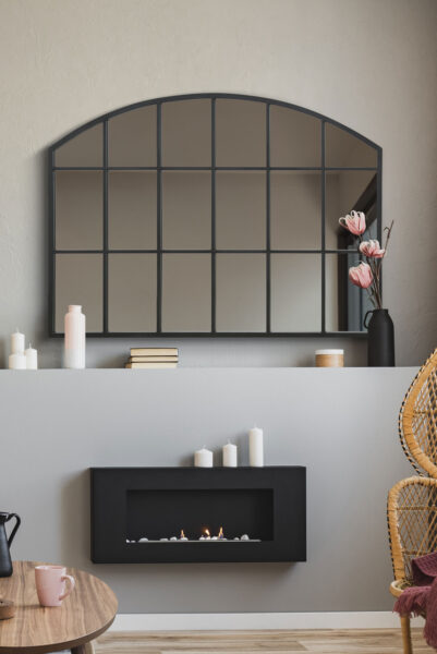 Satin Black Industrial Factory Arch Grid Mirror - 65x90cm - Barrington View2