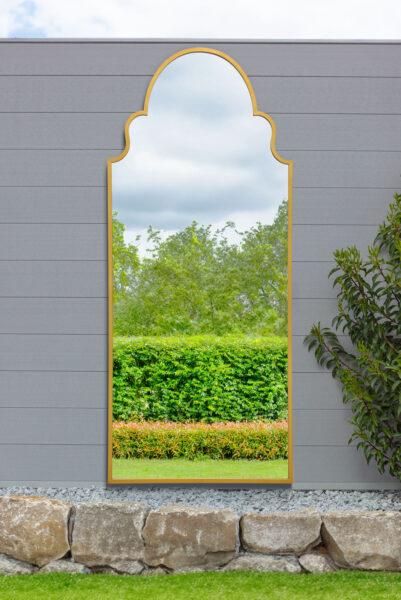 Slender Scalloped Arch-Top Gold Framed Mirror - 200x85cm - Fyne View1