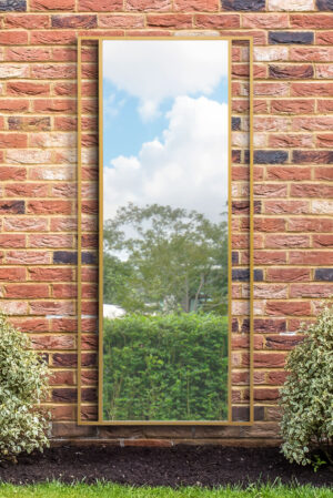 Sculptural Off-Centre Split-Frame Gold Garden Wall Mirror - 200x90cm - Charmouth View1