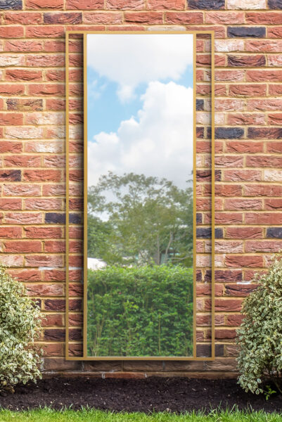 Sculptural Off-Centre Split-Frame Gold Garden Wall Mirror - 200x90cm - Charmouth View1