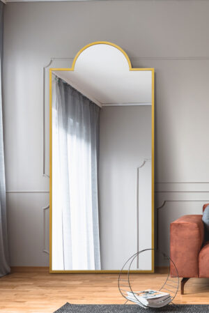 Gilded Arch-Topped Slimline Wall Mirror - 190x85cm - Burstock View2