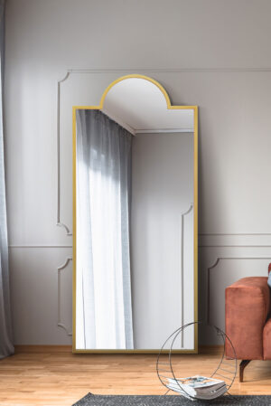 Extra Large Slender Inset-Arch Gold Steel Wall Mirror - 170x75cm - Culbone View2