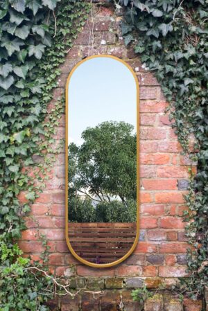 Sleek Gold Pill Shaped Full Length Wall Mirror - 160x55cm - Oare View1