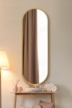 Sleek Gold Pill Shaped Full Length Wall Mirror - 160x55cm - Oare View2