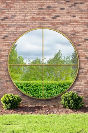 Oversized Opulent Gold Quadrant Window-Style Garden Mirror - 200x200cm - Watchet View1