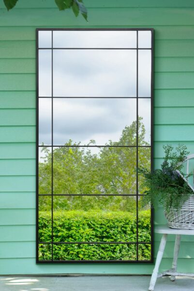 Oversized Industrial Satin Black Windowpane Grid Mirror - 180x90cm - Luccombe View1