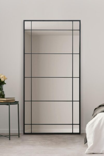 Oversized Industrial Satin Black Windowpane Grid Mirror - 180x90cm - Luccombe View2