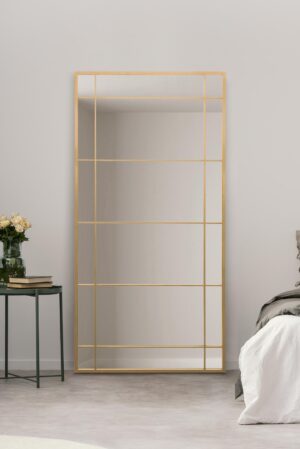 Dramatic Oversized Slimline Gold Windowpane Grid Mirror - 180x90cm - Luccombe View2