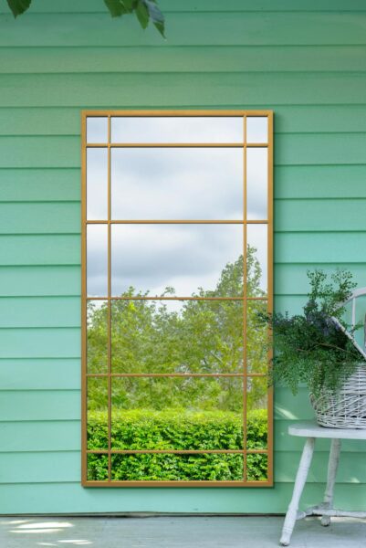 Industrial-Chic Gold Windowpane Garden Grid Mirror - 160x80cm - Luccombe View1