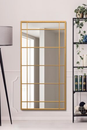 Industrial-Chic Gold Windowpane Garden Grid Mirror - 160x80cm - Luccombe View2