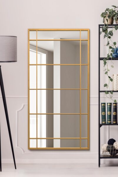Industrial-Chic Gold Windowpane Garden Grid Mirror - 160x80cm - Luccombe View2