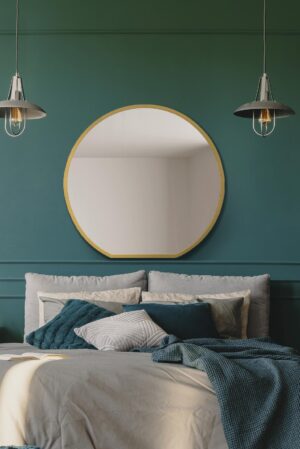 Flat-Bottomed Golden-Halo Steel Mirror - 80x84cm - Tavistarc View2