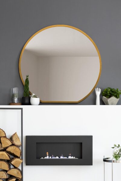 Subtly Flattened-Edge Round Gold Metal Garden Mirror - 100x105cm - Tavistarc View2