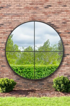 Industrial Satin-Black Mullioned-Quad Garden Mirror - 180x180cm - Watchet View1