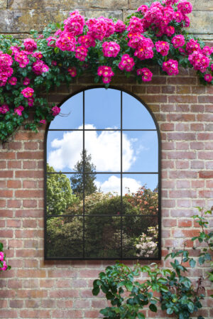 Arched Twelve-Panel Windowpane Grid Steel Mirror - 120x80cm - Honiton View1