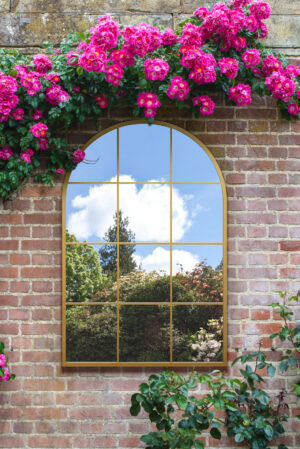 Arched Honeyed-Gold Trellis Garden Mirror - 120x80cm - Honiton View1
