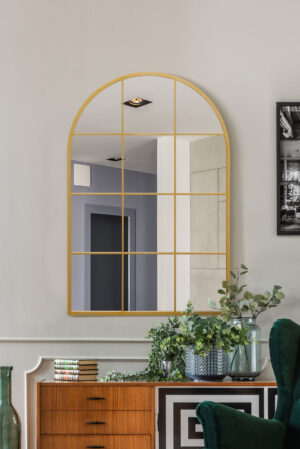 Arched Honeyed-Gold Trellis Garden Mirror - 120x80cm - Honiton View2
