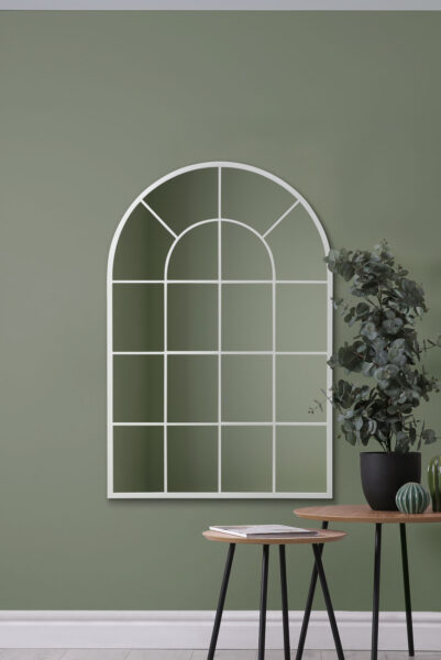 White Arched Lattice Grid Garden Wall Mirror - 120x80cm - Honiton View2