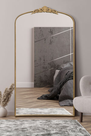Ornate Crowned Gold Arch Mirror - 174x96cm - Hampton View1