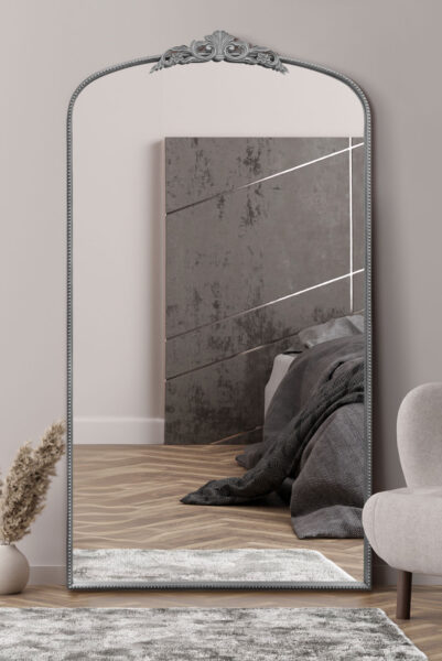 Silver Crown-Adorned Arch Mirror - 174x96cm - Hampton View1