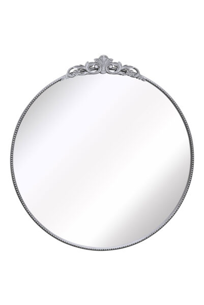 Baroque Silver Crown-Topped Beaded Round Mirror - 100x100cm - Hampton View2