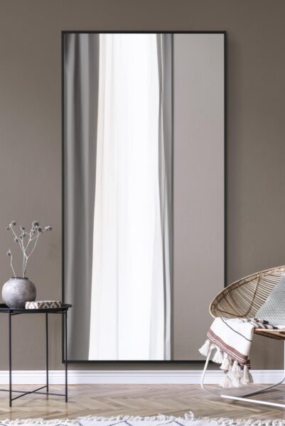 Ultra-Slim Framed Black Aluminium Extra Large Rectangular Mirror - 200x100cm - Arlington View1