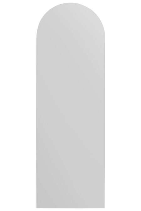 Front view of a tall arch-top frameless mirror against a plain white background