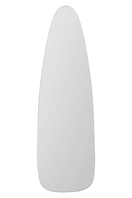 Front view of a tall frameless irregular silhouette mirror against a white background