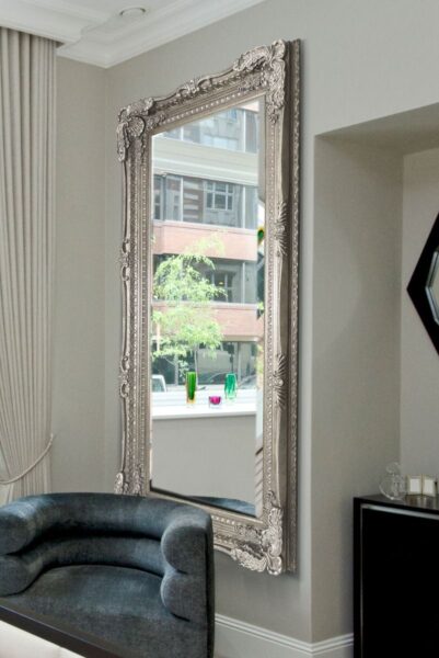 Large Silver Ornate Mirror - 175x89cm - Bossington View1