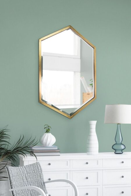 This gold frame hexagon mirror is available to purchase here at The Mirror Man