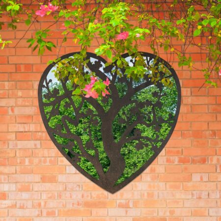 This heart shaped garden mirror is available to purchase here at The Mirror Man