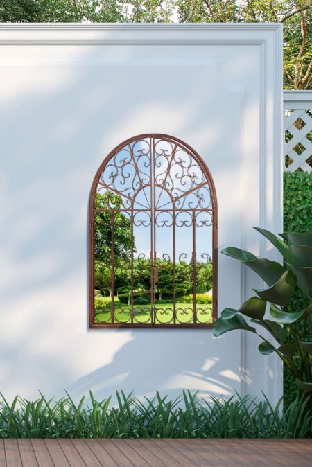 This ornate garden mirror with shutters is available to purchase here at The Mirror Man