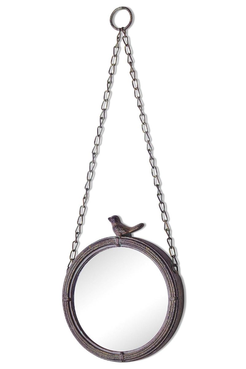 Chainford 49x18cm Bird On Chain Rustic Coloured Garden Round Mirror