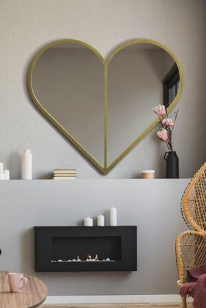 Whimsical Gold Split-Heart Mirror - 80x80cm - Avalon View2