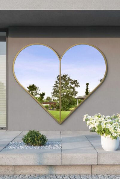 Split-Lobed Golden Heart Silhouette Wall Mirror - 180x180cm - Avalon View1