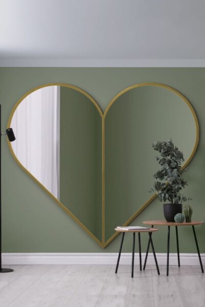 Split-Lobed Golden Heart Silhouette Wall Mirror - 180x180cm - Avalon View2