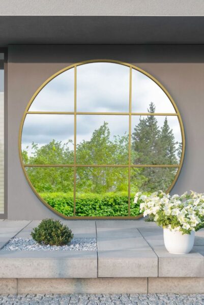 Nine-Panel Round Gold Window Grid Mirror - 180x190cm - Tavistarc View1