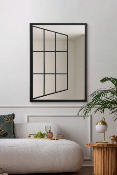 Asymmetric Open-casement Grid Garden Mirror - 80x58cm - Wyndham View2