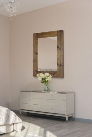 This rustic wood framed mirror is available to purchase here at The Mirror Man
