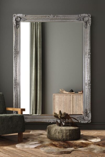 Large Ornate Silver Mirror - 215x154cm - Bossington View1