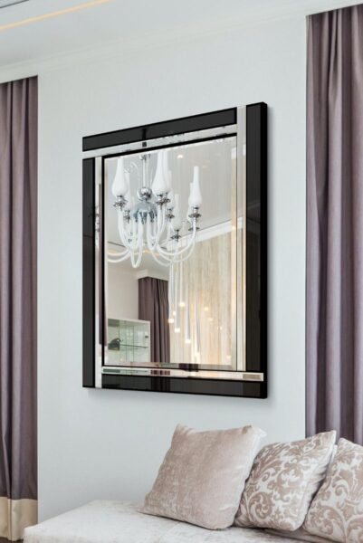 Black All Glass Wall Mirror - 100x70cm - Clevedon View1