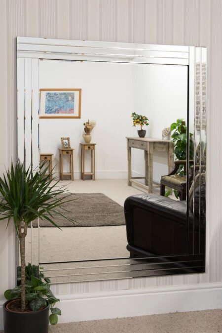 This large frameless wall mirror is available to purchase here at The Mirror Man